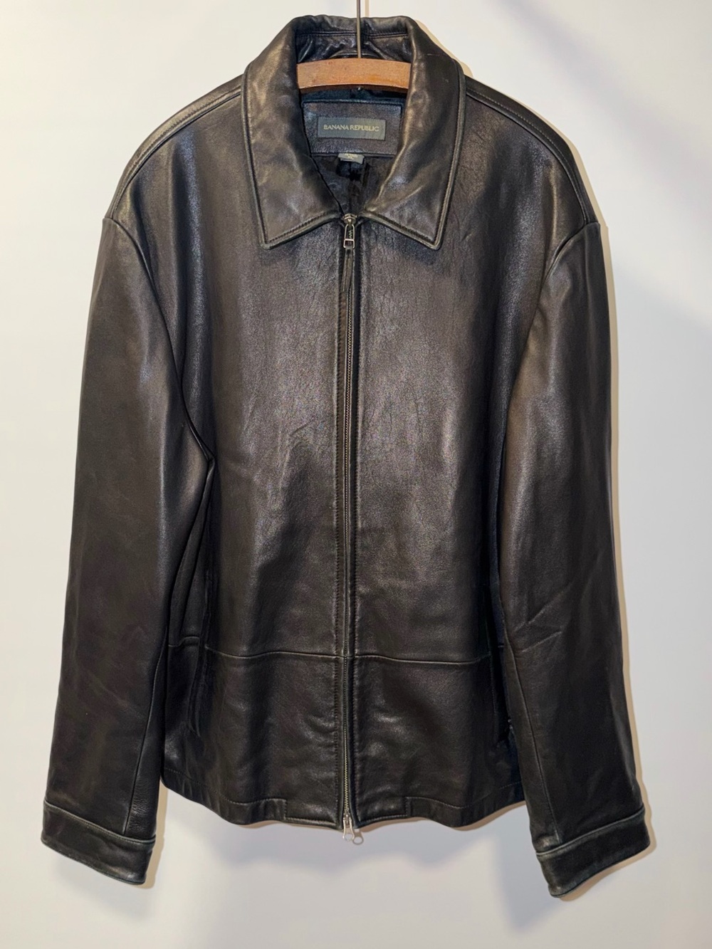 Banana Republic Black Leather Zip-Up Bomber Jacket